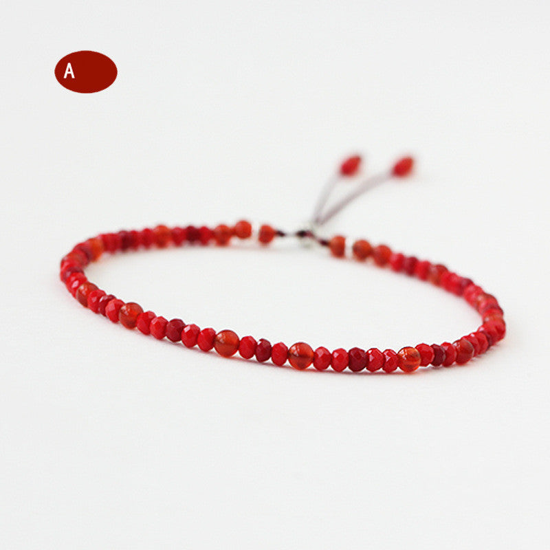 Natural Stone Handmade Strand Bracelet Red Rope Small Onyx Beads Thin Bracelets