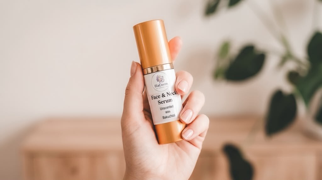 IllaDerm Face and Neck Serum, unscented with bakuchiol